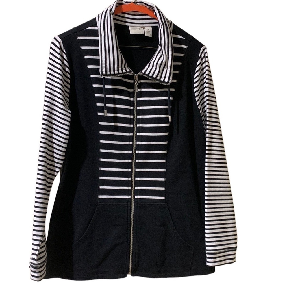 Chico’s black and white full zip sweatshirt size 1